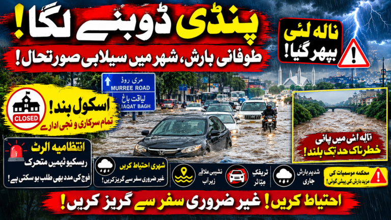 راولپنڈی اور اسلام آباد میں طوفانی بارش، نشیبی علاقے زیرِ آب، نالہ لئی میں خطرناک حد تک پانی، تعلیمی ادارے بند